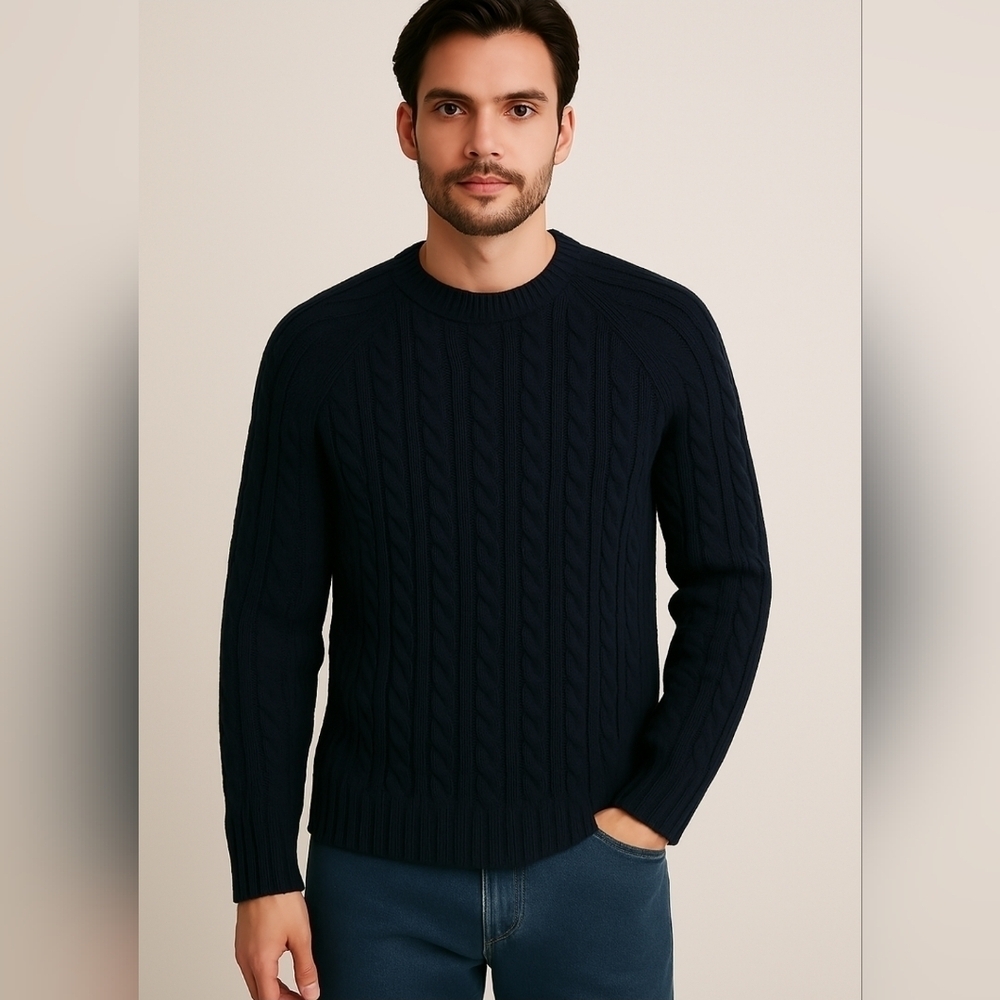 Façonnable Merino Wool Crew Neck Men Sweater Siez XL Color Blue